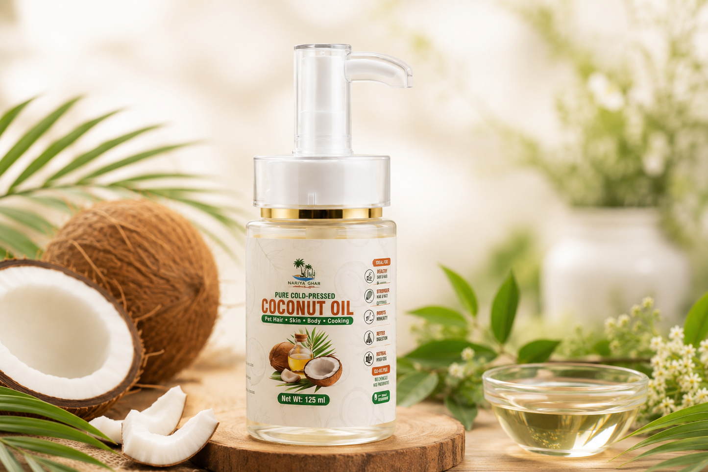 Nariyal Ghar Pure Wild Coconut Oil – 100% Cold Pressed for Hair, Skin & Body (125ml)