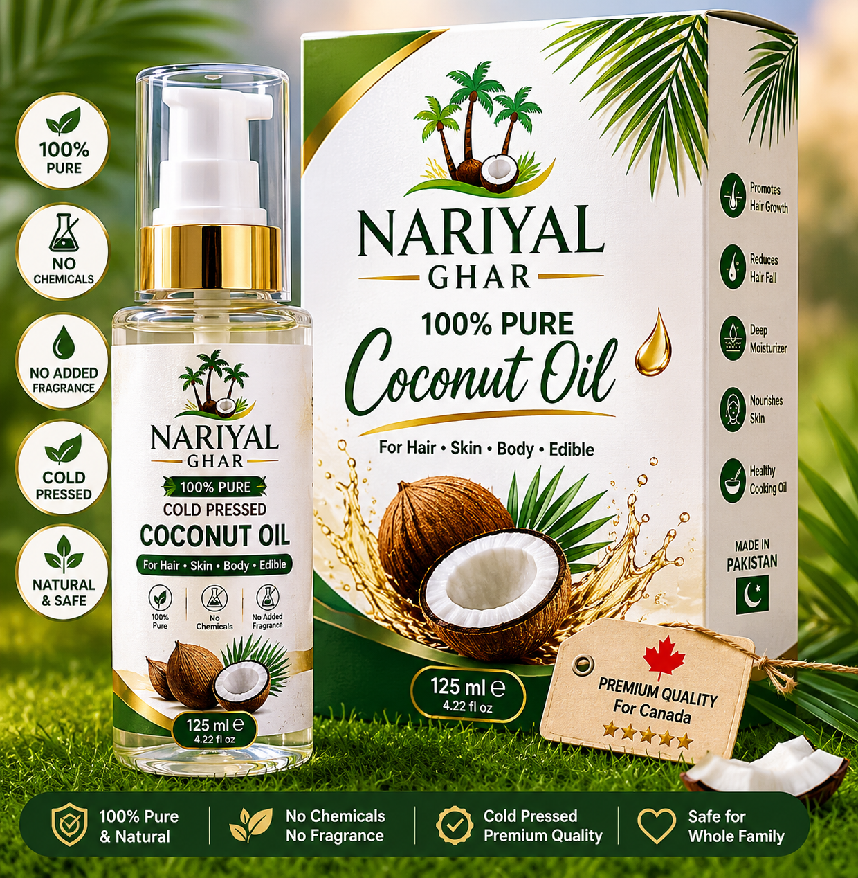 Nariyal Ghar Pure Wild Coconut Oil – 100% Cold Pressed for Hair, Skin & Body (125ml)