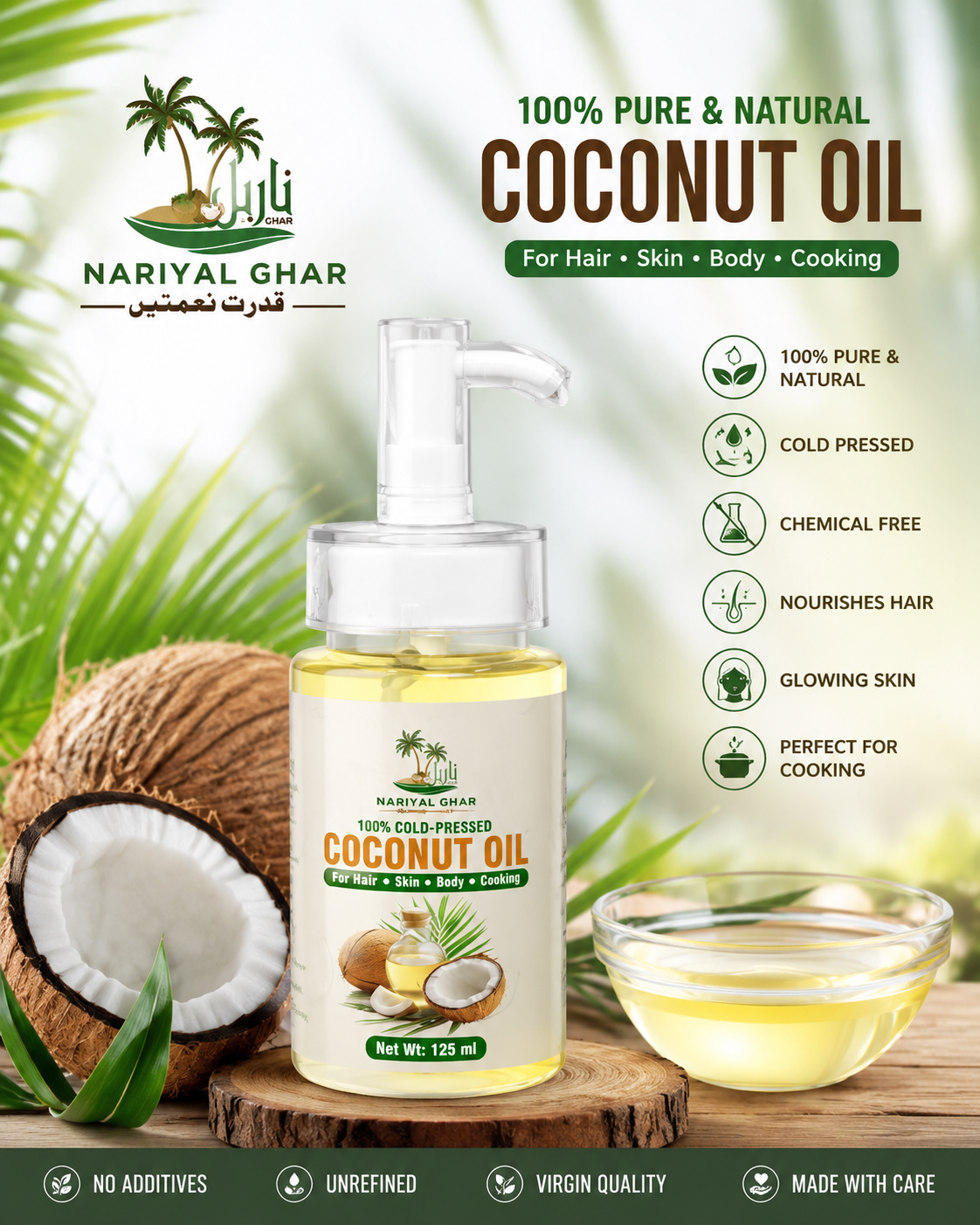 Nariyal Ghar Pure Wild Coconut Oil – 100% Cold Pressed for Hair, Skin & Body (125ml)