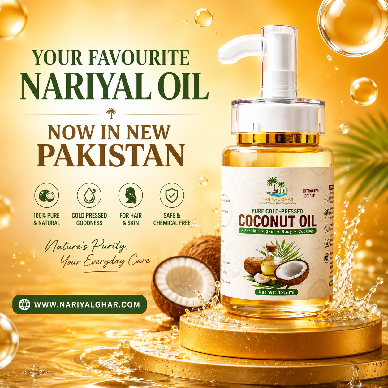 Nariyal Ghar Pure Wild Coconut Oil – 100% Cold Pressed for Hair, Skin & Body (125ml)
